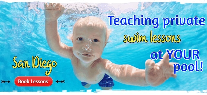 Teaching private swim lessons at your pool in San Diego. Book lessons.
